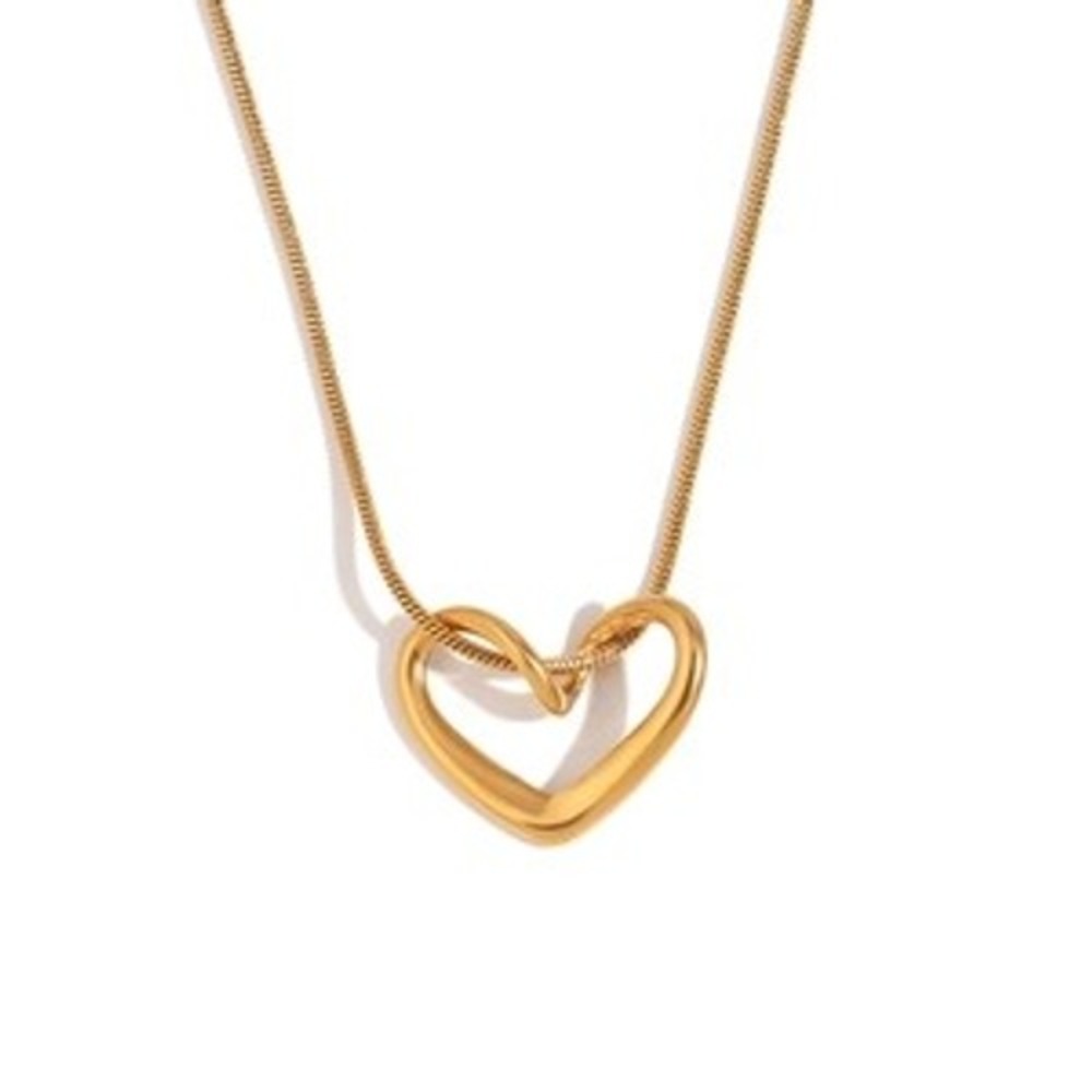 18K Gold Plated Stainless Steel Open Heart Snake Chain Necklace Minimalist Gold